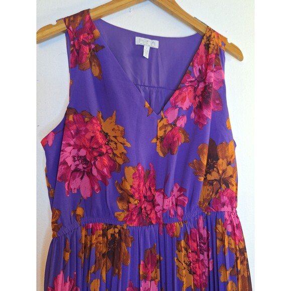 SOFIA VERGARA Sleeveless Pleated Dark Floral Midi Dress L 12/14 Boho Fairy Party - Picture 7 of 11